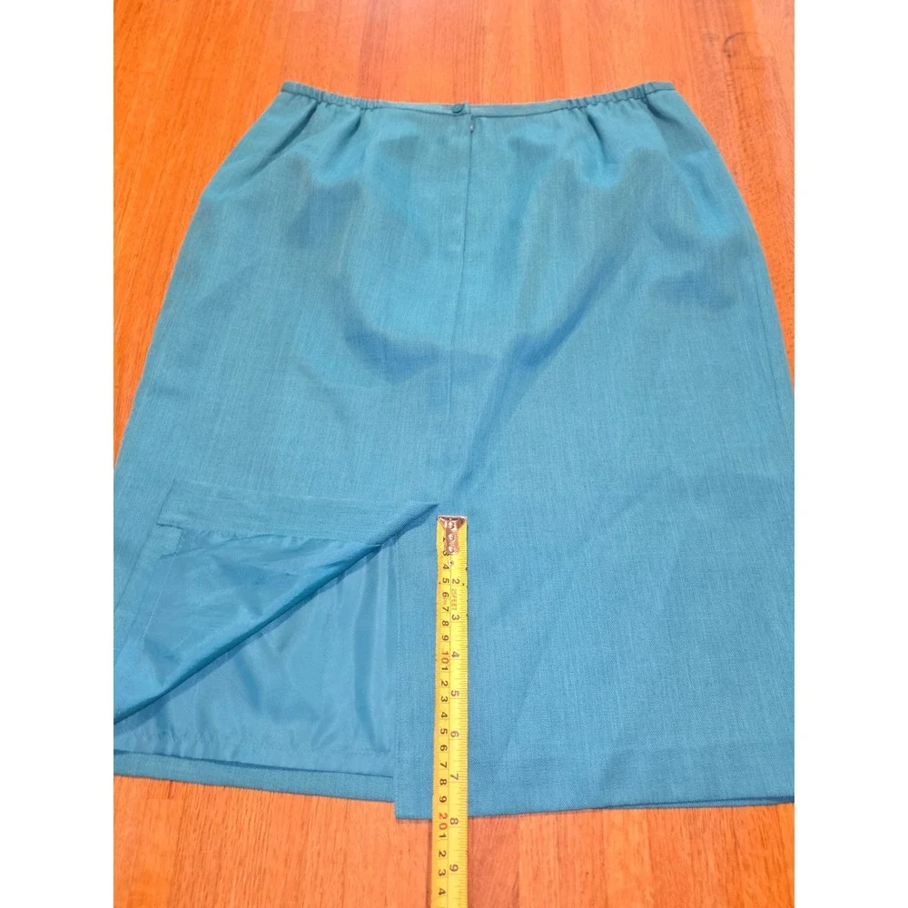 Adolfo Suits‎ Women 14 2 Pc Teal Blue Short Sleeve Blazer Pencil Skirt Suit Set
